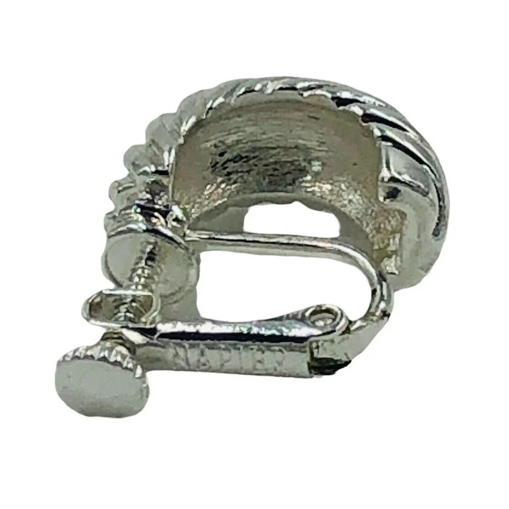 Napier Vintage Hoop Earrings Silver Tone Textured Clip On